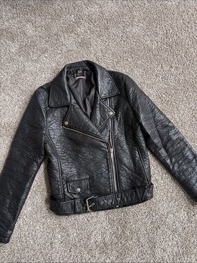 paparazzi Black Quilted Faux Leather Moto Jacket with Belted Hem